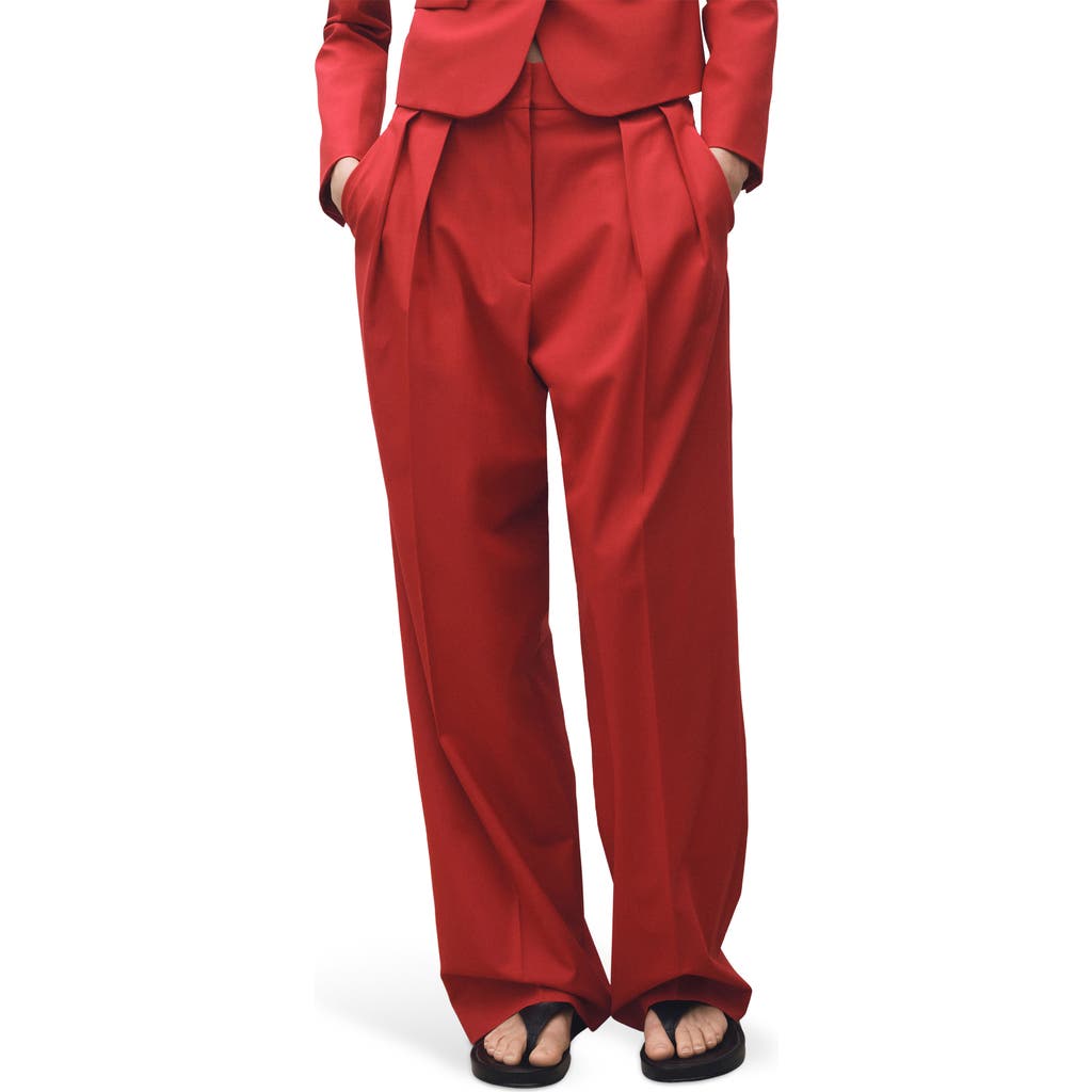 Shop Mango Margot Pleat Front Straight Leg Pants In Bright Red