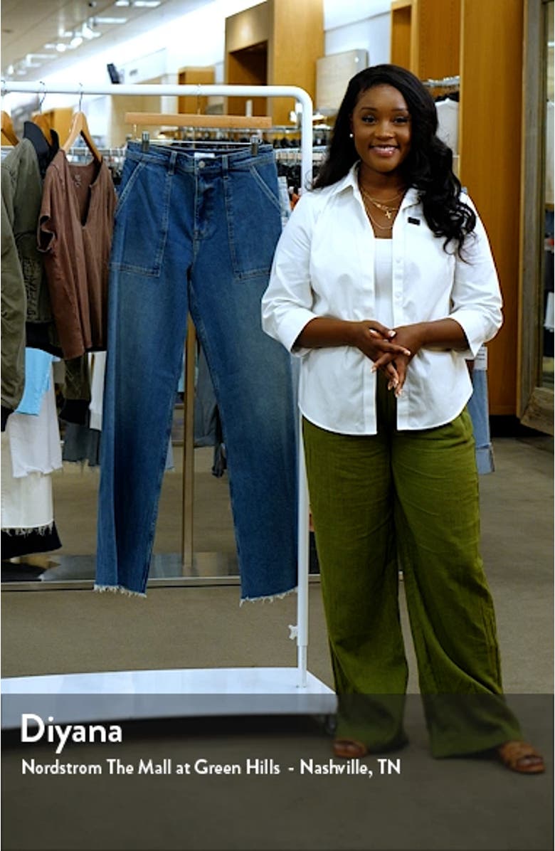 Penny High Waist Raw Hem Wide Leg Utility Jeans, sales video thumbnail