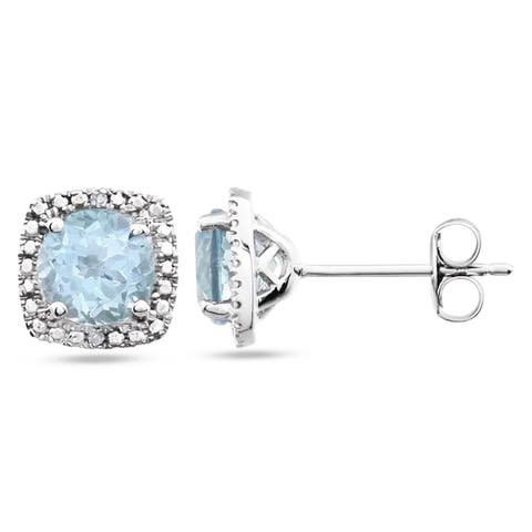 Natural Gemstone & Diamond Stud Earrings Sterling Silver