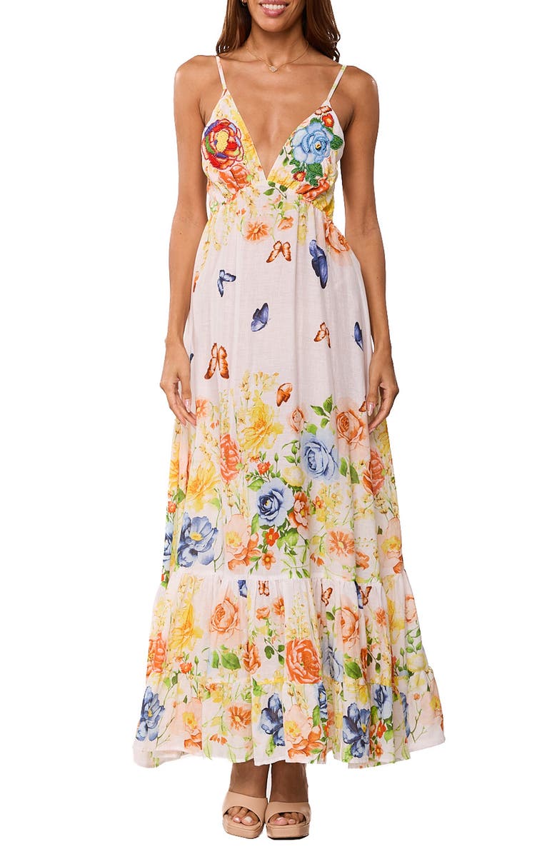 RANEES Floral Maxi Dress, Main, color, White