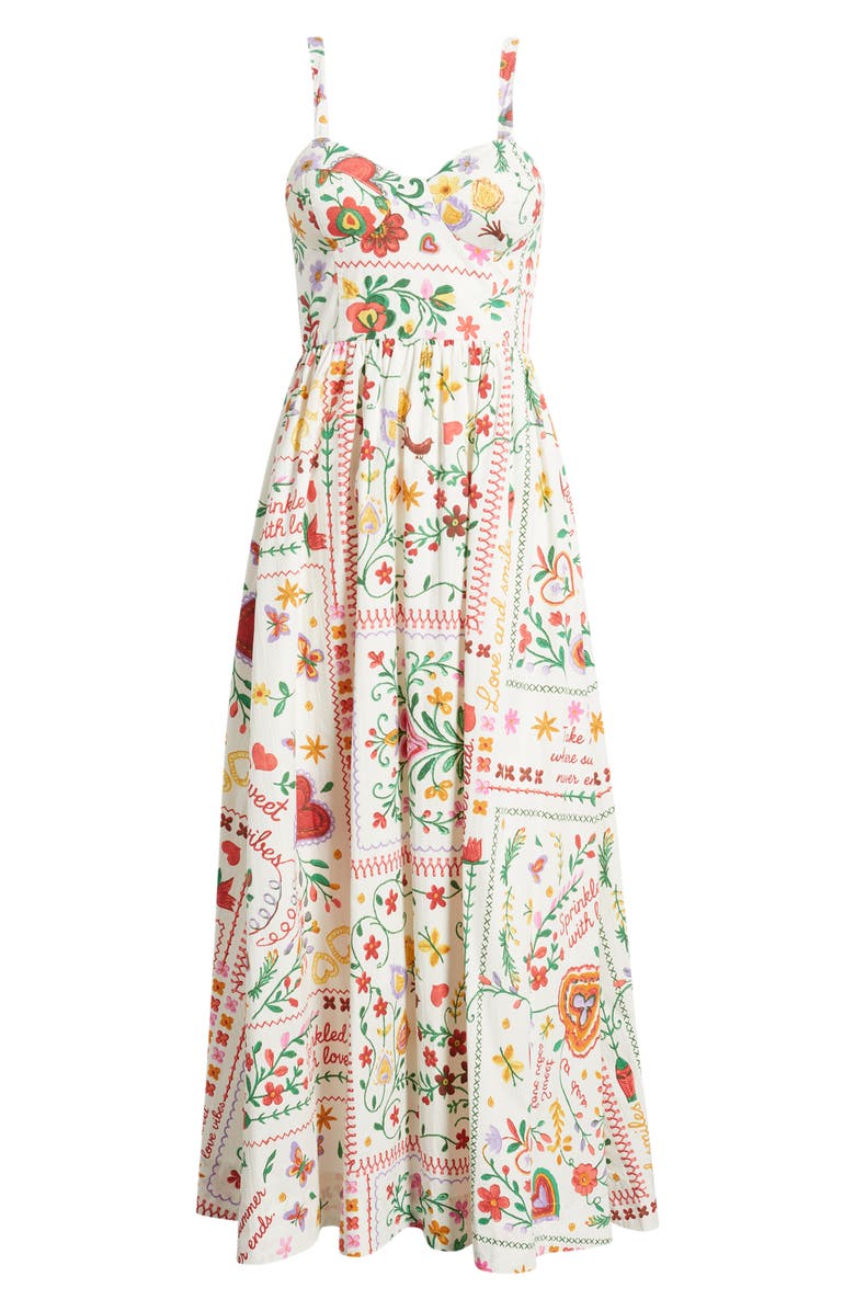 MOON RIVER Floral Cotton Midi Sundress, Alternate, color, Off White Multi