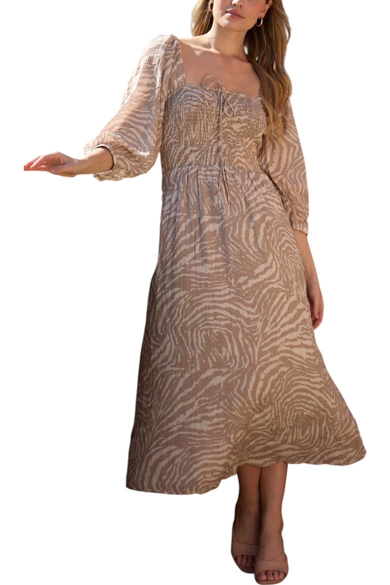 Lauren Shirred Bodice Banana Print Maxi Dress, Main, color, Natural