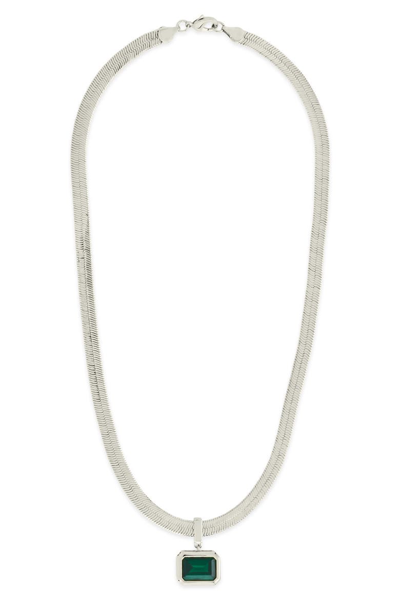 Calder Cubic Zirconia Pendant Herringbone Chain Necklace, Main, color, SILVER
