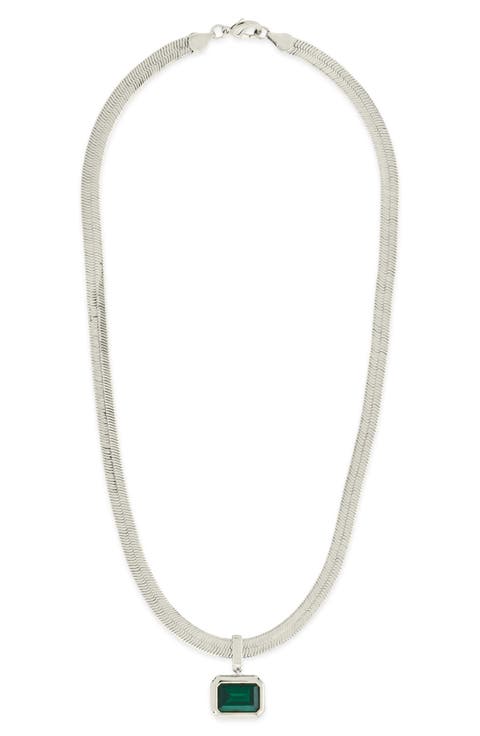 Calder Cubic Zirconia Pendant Herringbone Chain Necklace