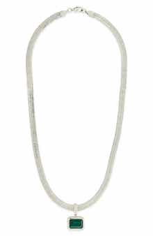 Sterling Forever Calder Cubic Zirconia Pendant Herringbone Chain Necklace