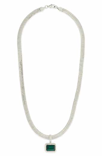 Sterling Forever Calder Cubic Zirconia Pendant Herringbone Chain Necklace