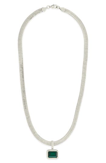 Sterling Forever Calder Cubic Zirconia Pendant Herringbone Chain Necklace In Silver