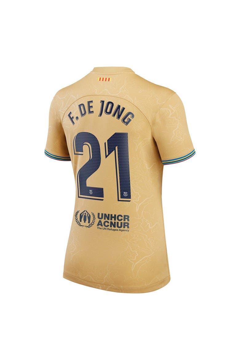 Women's Nike Frenkie de Jong Yellow Barcelona 2022/23 Away Replica Player Jersey, Alternate, color, Gold
