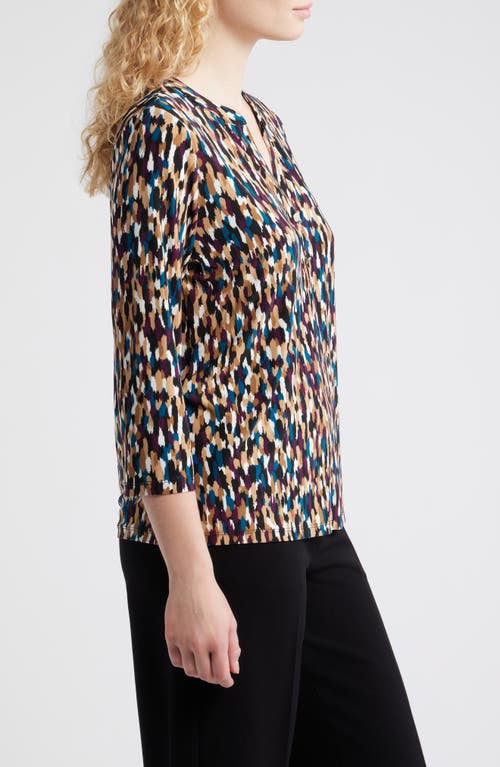 Ak Anne Klein Woodblock Print V-neck Top In Multi