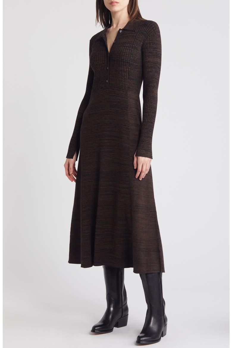 Marled Long Sleeve Sweater Dress, Main, color, BLACK- BROWN MARL