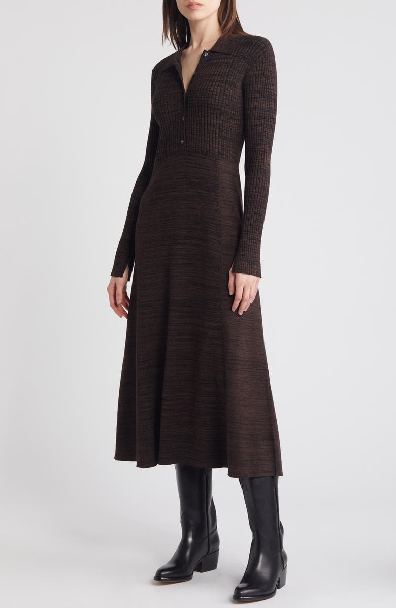 Treasure & Bond Marled Long Sleeve Sweater Dress, Main, color, Black- Brown Marl
