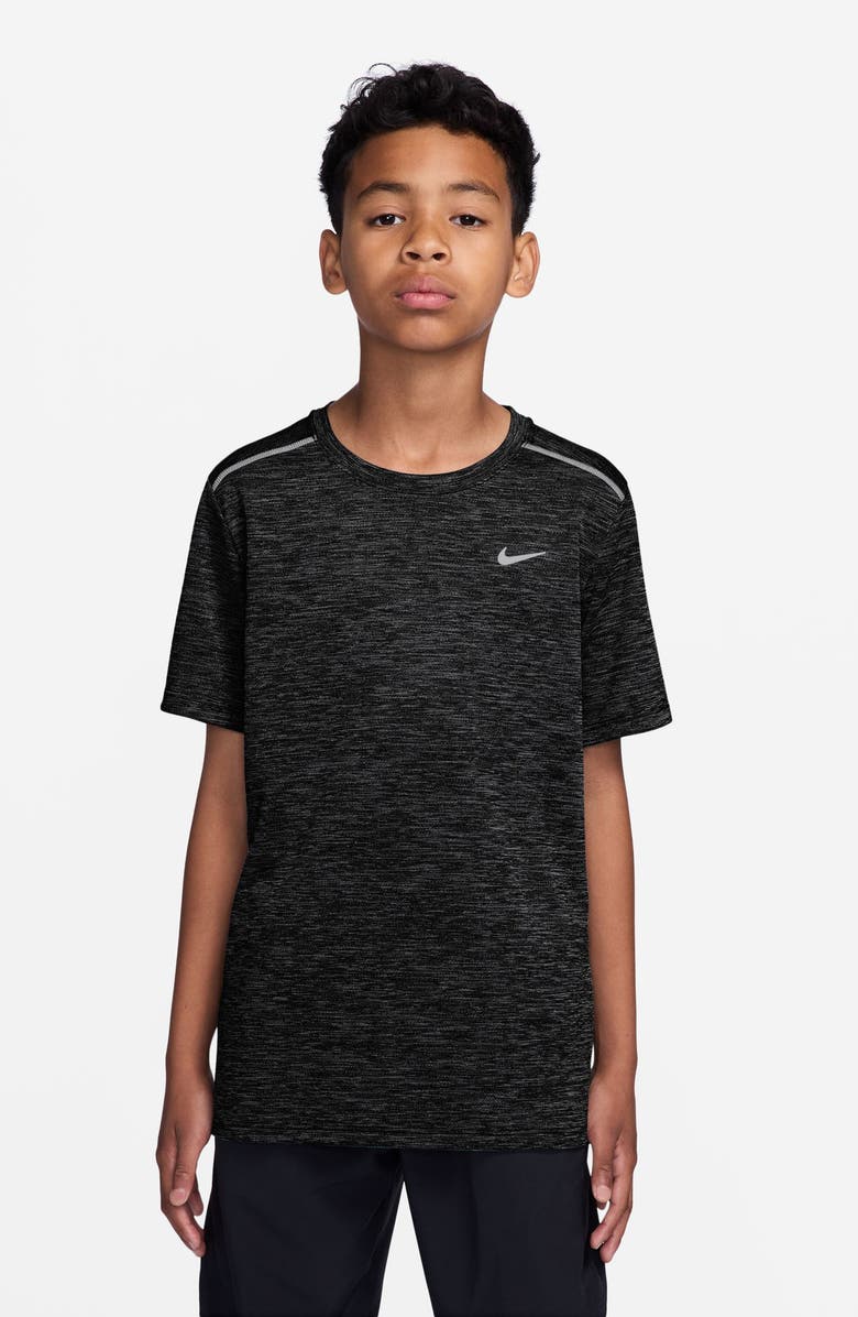 Nike Kids' Miler Dri-FIT Running T-Shirt, Main, color, Black/ Reflective Silver