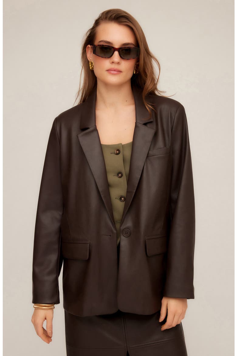 Regan Faux Leather Blazer, Alternate, color, BROWN
