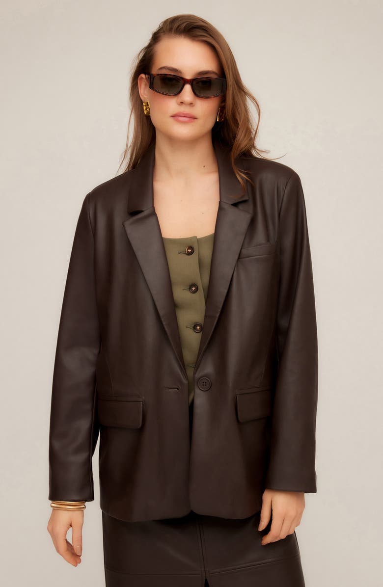 FIFTEEN TWENTY Regan Faux Leather Blazer, Alternate, color, Brown
