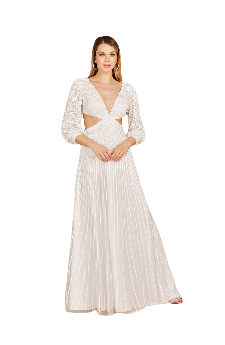LARA New York Long Sleeve Cut Out Wedding Dress, Main, color, Ivory