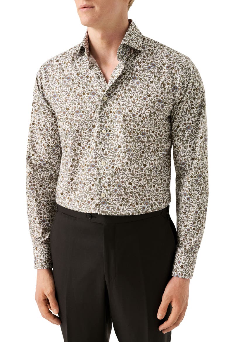 Slim Fit Floral Cotton Dress Shirt, Main, color, MEDIUM BROWN