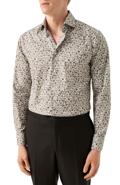 Slim Fit Floral Cotton Dress Shirt