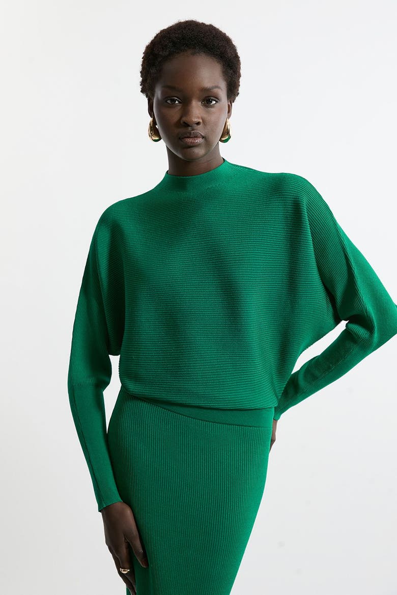 Drape Knit Bat Wing Pencil Midi Dress, Alternate, color, Green