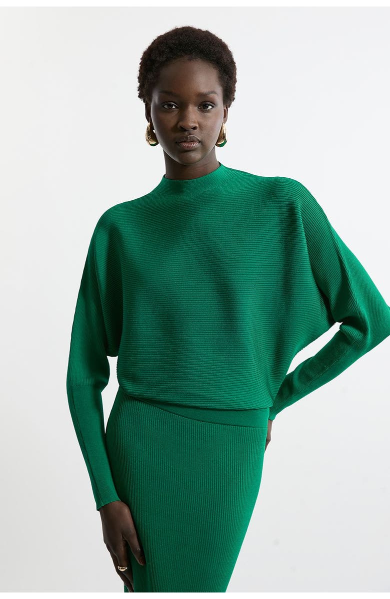 Karen Millen Drape Knit Bat Wing Pencil Midi Dress, Alternate, color, Green