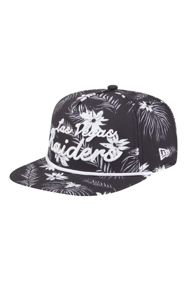 Men's New Era  Black Las Vegas Raiders Palm Print A-Frame 9FIFTY Snapback Hat, Main, color, Black