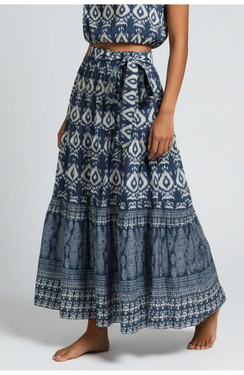 Change of Scenery Jenni Tiered Belted Smock Waist Skirt, Main, color, Tivara Ikat