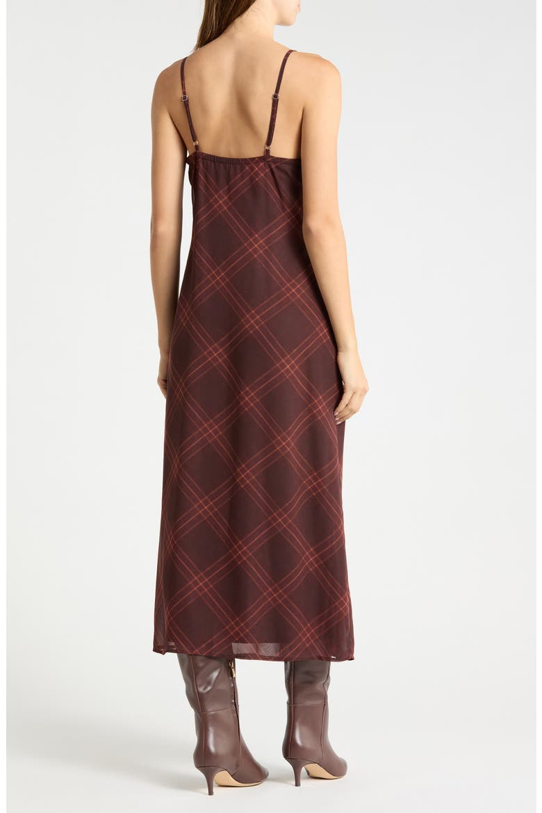 Lace Trim Plaid Midi Dress, Alternate, color, BROWN RUST