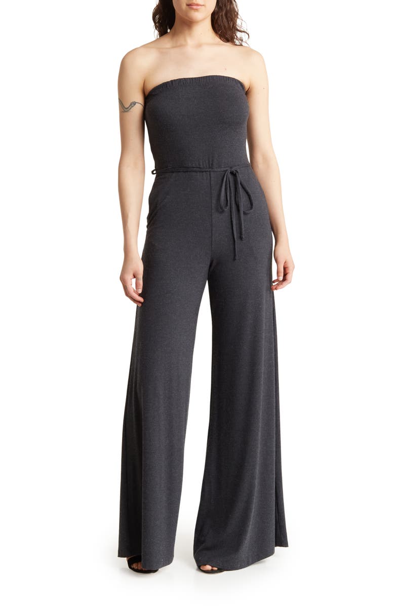 GO COUTURE Strapless Tube Jumpsuit, Main, color, Charcoal