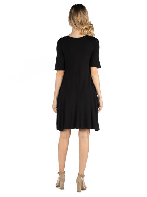 24seven Comfort Apparel Knee Length Cap Sleeve Maternity Dress With Pocket Detail In Black