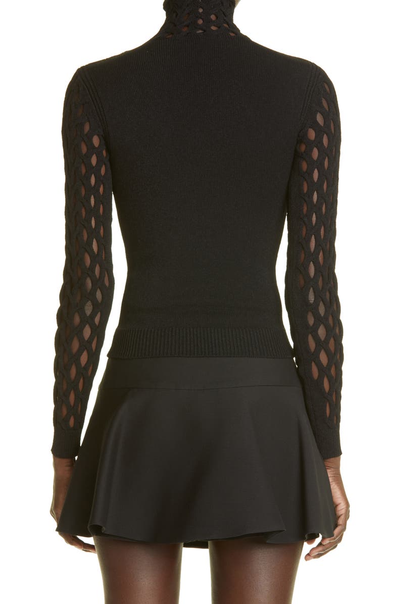 Valentino Net Mock Neck Sweater, Alternate, color, Nero