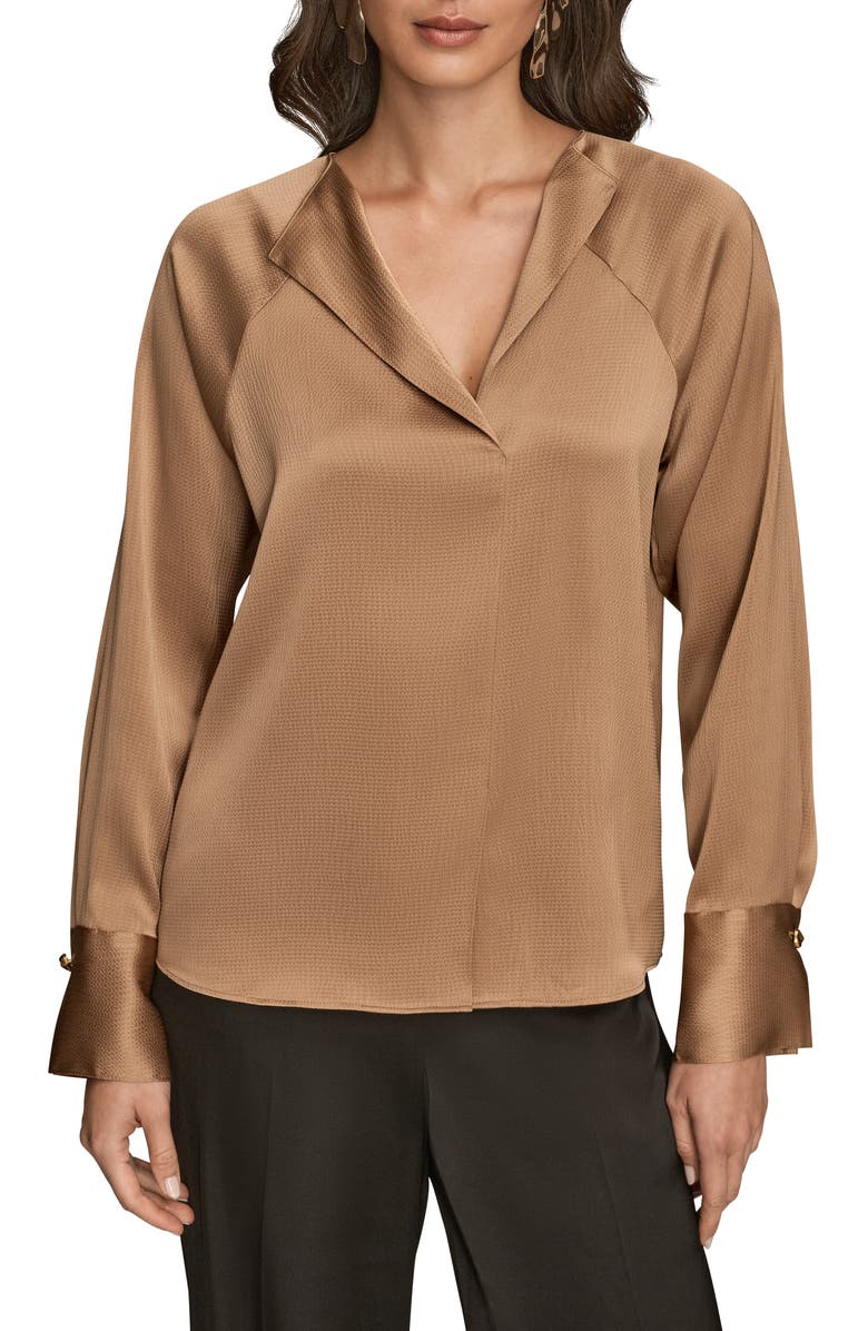 Donna Karan New York Hammered Satin Top, Main, color, Fawn
