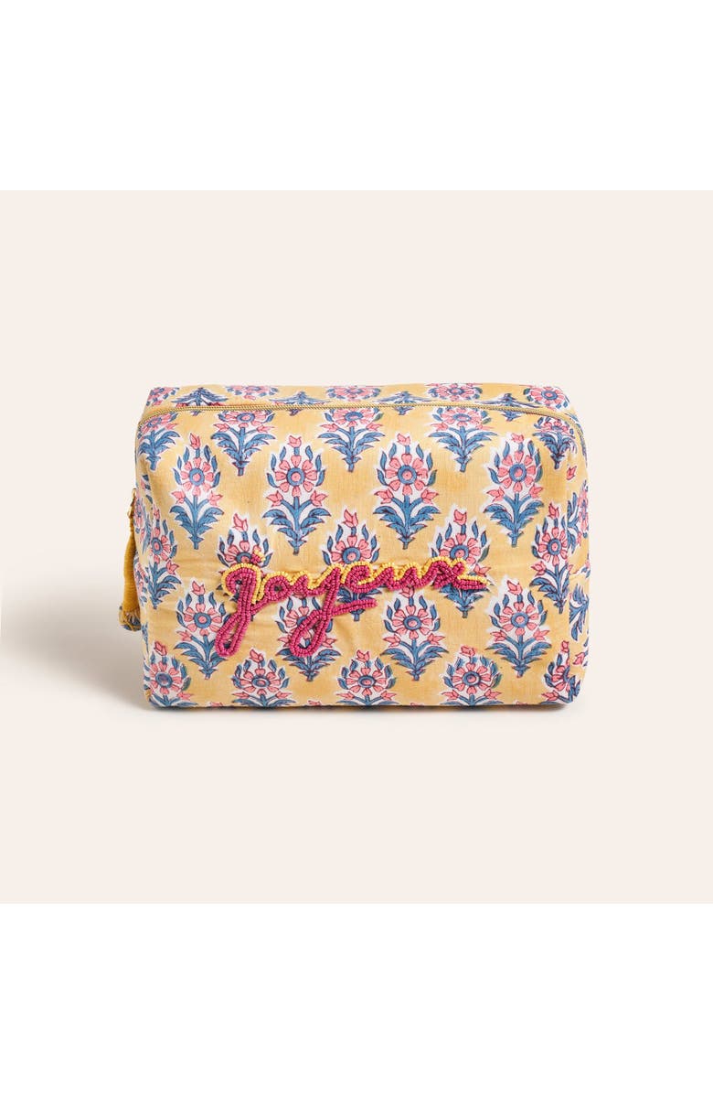 Zsa Zsa Zsu Delhi Embroidered Block Printed 100% Cotton Cosmetic Bag 10X6 In, Main, color, Yellow