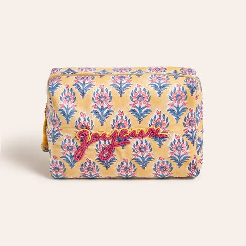 Delhi Embroidered Block Printed 100% Cotton Cosmetic Bag 10X6 In