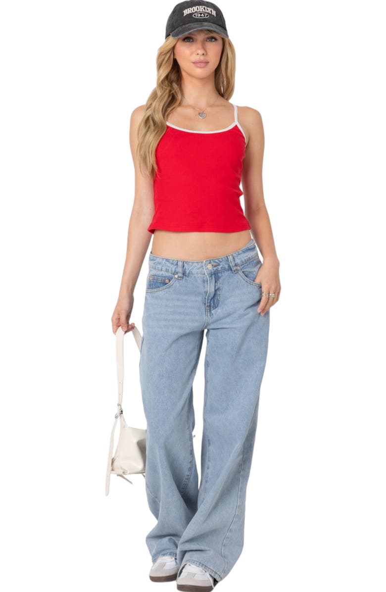 EDIKTED Franky Contrast Trim Rib Camisole, Alternate, color, Red