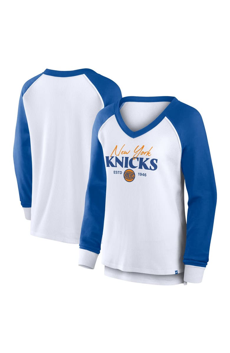 FANATICS Women's Fanatics White New York Knicks Open Lane Waffle Long Sleeve V-Neck T-Shirt, Alternate, color, 