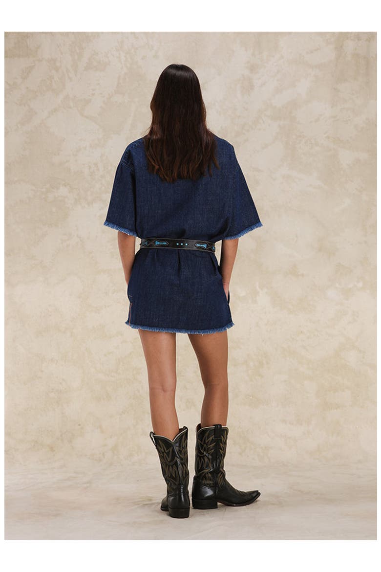Fringed Oversize T-Shirt Dress, Alternate, color, Indigo Rinse
