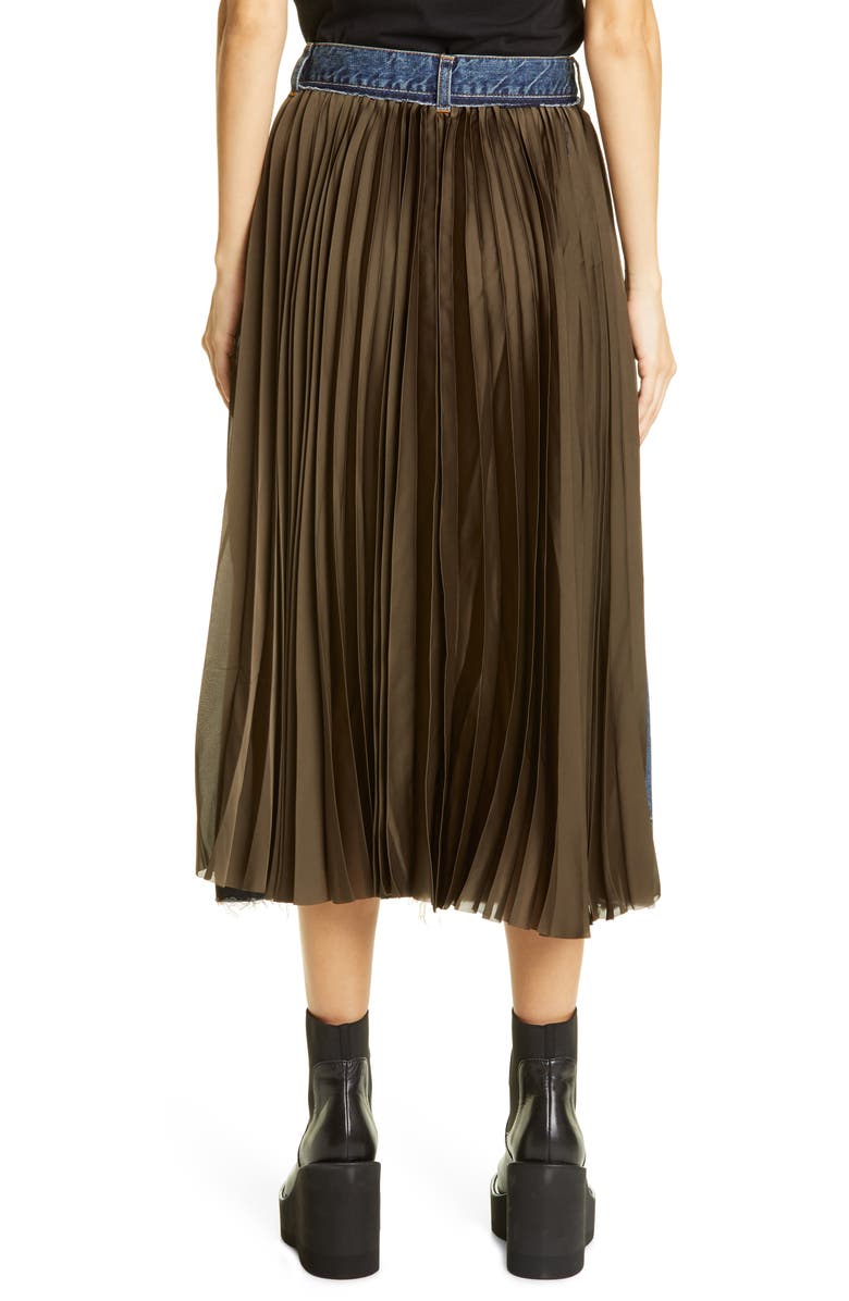 Sacai Split Pleated Denim Skirt, Alternate, color,