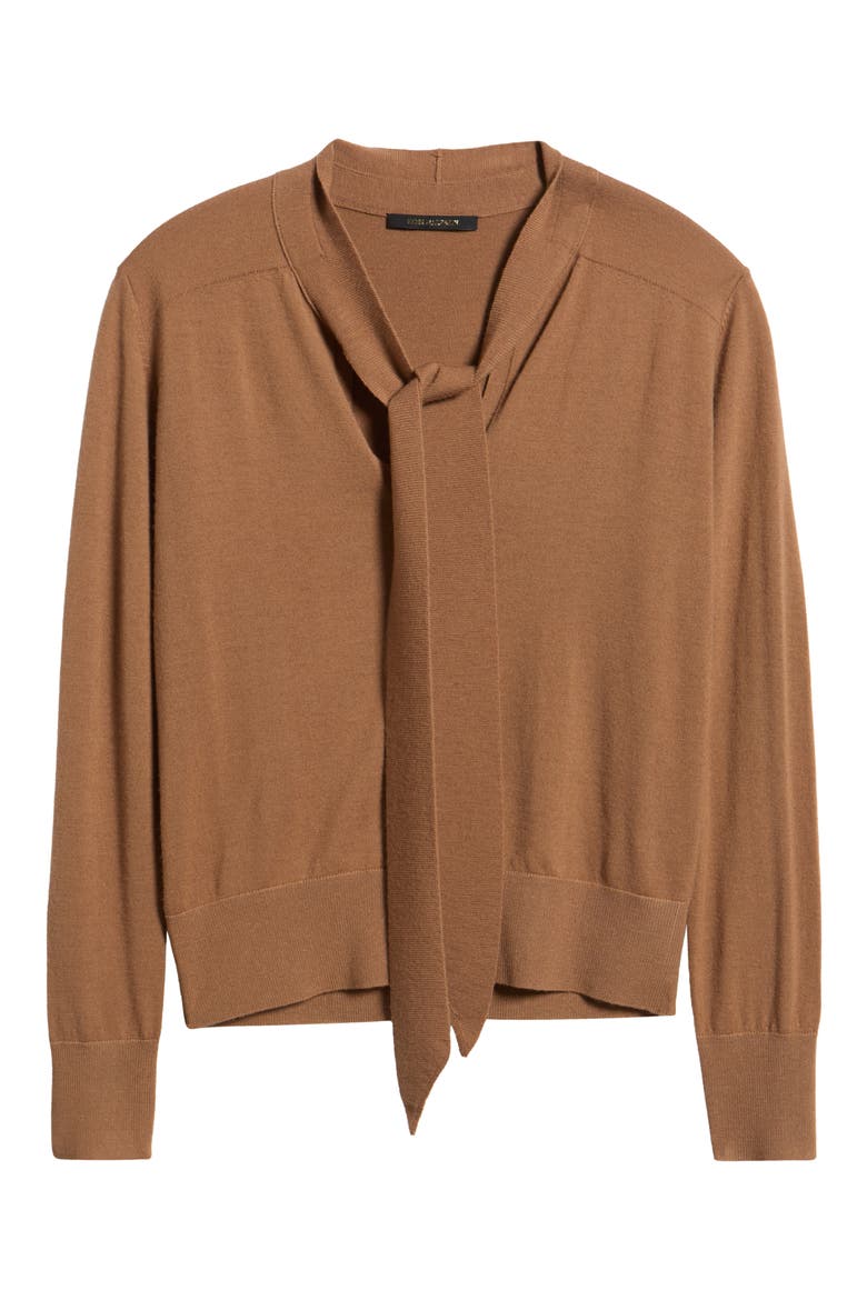 Felicity Tie Neck Merino Wool Sweater, Alternate, color, BOURBON