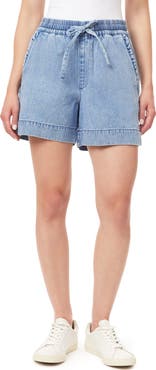 Kensie Drapey High Waist Ruffle Denim Shorts