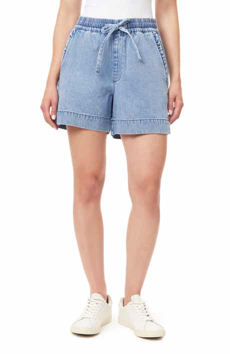 Kensie Drapey High Waist Ruffle Denim Shorts