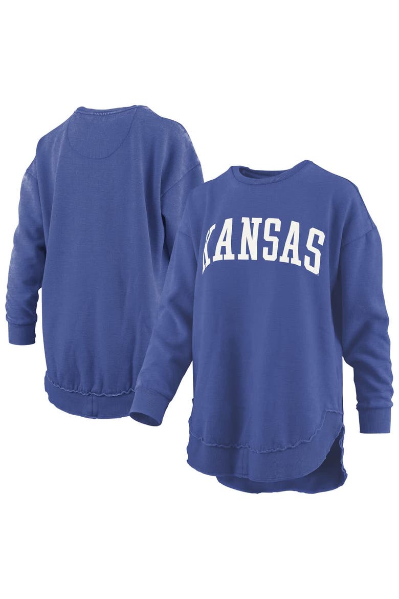 Women's Pressbox  Royal Kansas Jayhawks Melange Poncho Vintage Fleece Long Sleeve Pullover Sweatshirt, Main, color, Royal