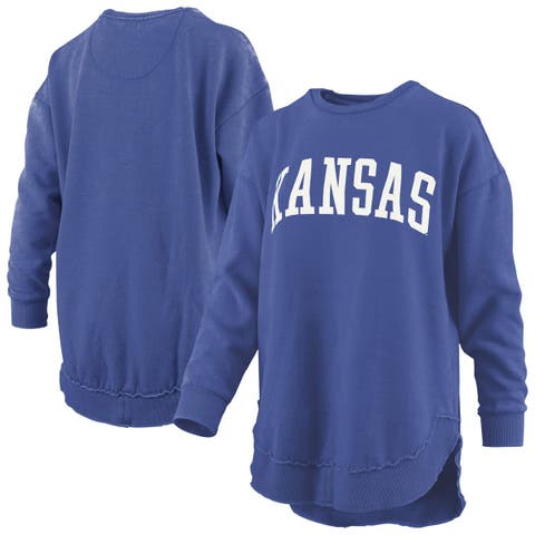 Women's Pressbox  Royal Kansas Jayhawks Melange Poncho Vintage Fleece Long Sleeve Pullover Sweatshirt