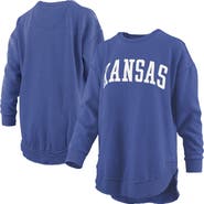 PRESSBOX Women's Pressbox Royal Kansas Jayhawks Melange Poncho Vintage Fleece Long Sleeve Pullover Sweatshirt