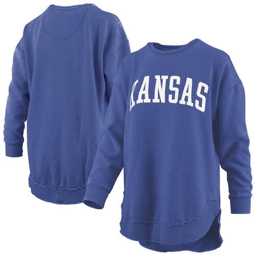 Pressbox Royal Kansas Jayhawks Melange Poncho Vintage Fleece Long Sleeve Pullover Sweatshirt In Blue