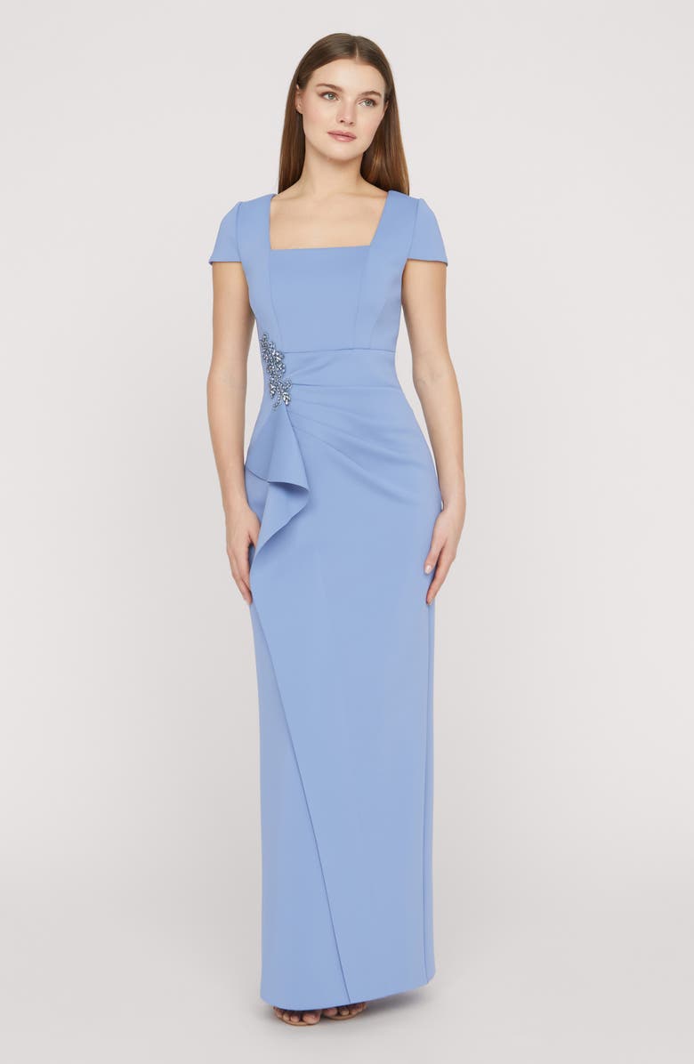 JS Collections Matilda Bead Detail Cascade Ruffle Gown, Alternate, color, Manor Blue