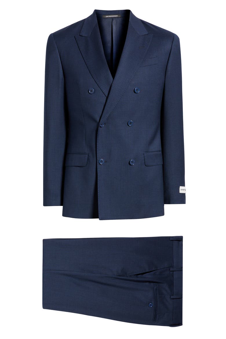 Double Breasted Microcheck Virgin Wool G-Line Suit, Main, color, NAVY
