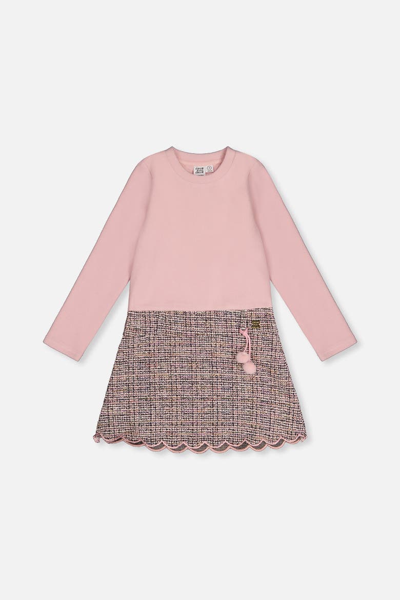 Bi-Material Brushed Rib Jacquard Knit A-Line Dress, Main, color, Pink and Black Knit