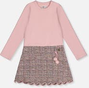 Deux par Deux Bi-Material Brushed Rib Jacquard Knit A-Line Dress