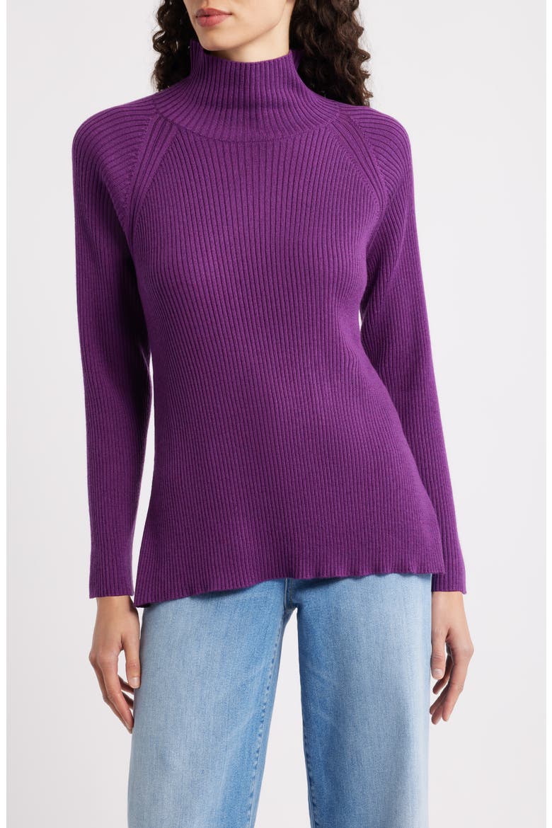 Rib Turtleneck Wool Sweater, Main, color, DAHLIA