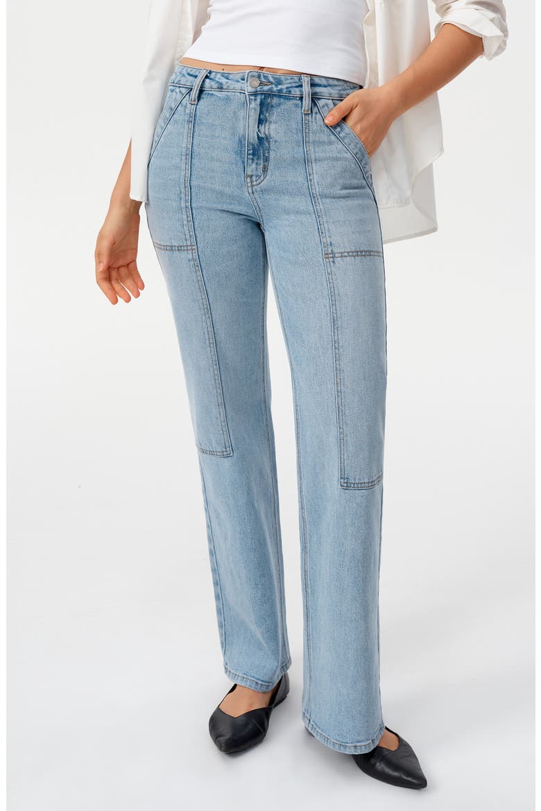 Seamed High Waist Wide Leg Jeans, Main, color, LIGHT BLUE