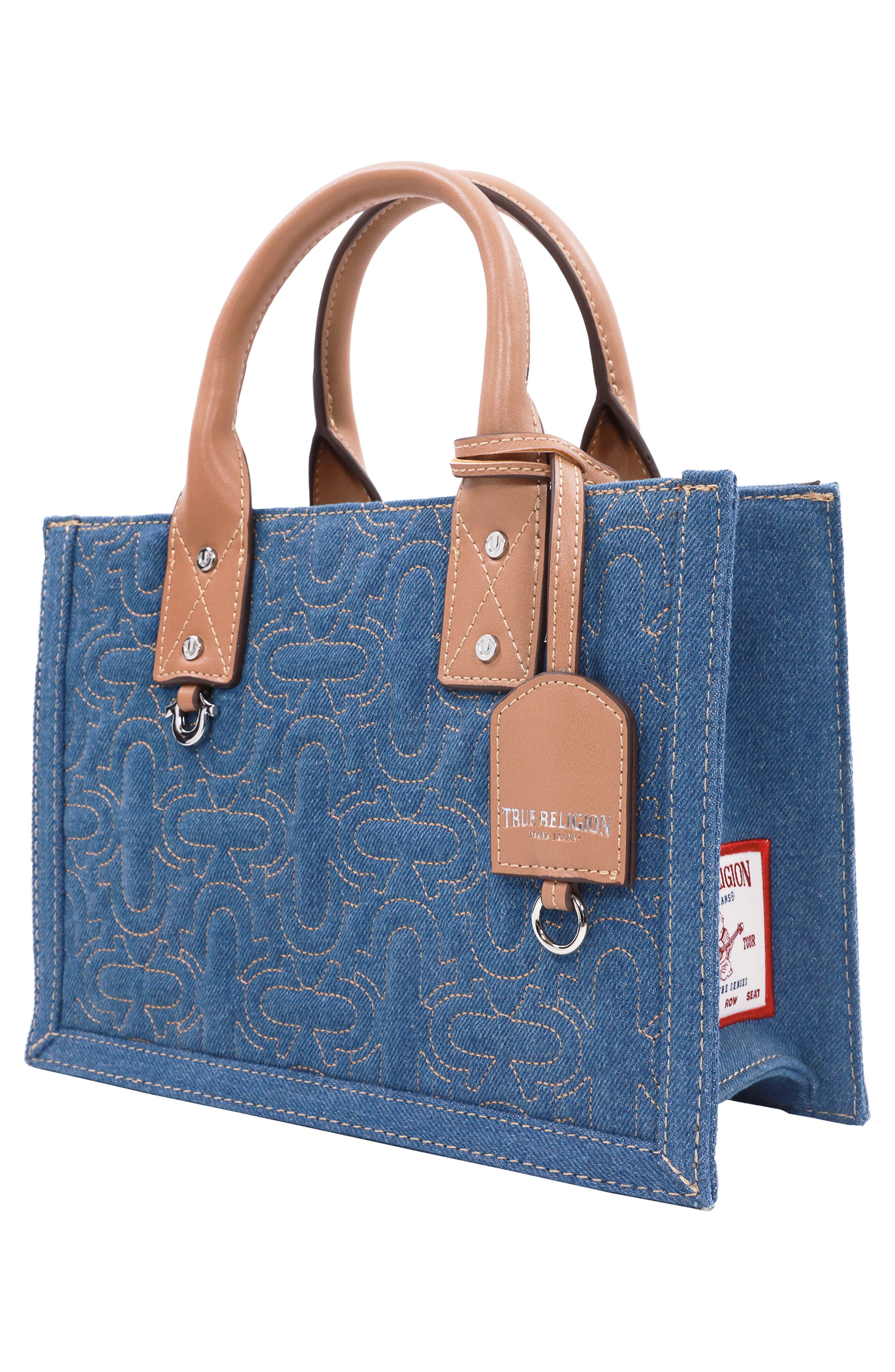 True Religion Quilted Horseshoe Tote Bag, Alternate, color, Medium Blue